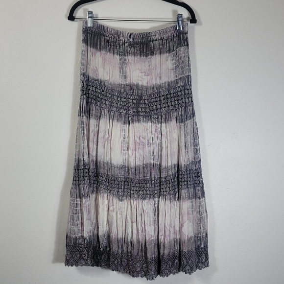 Y2K Vintage Women Tiered Tie Dye Maxi Skirt Size S Hippie Boho Crochet Fairy - Picture 10 of 12